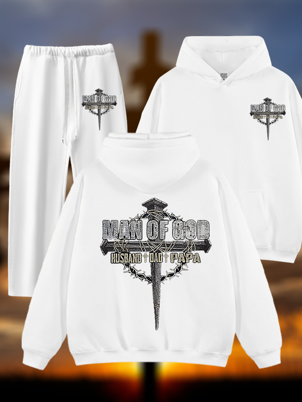 Man Of God Husband Dad PaPa Jesus God Christian Plush Fleece-Lined Hoodie Set