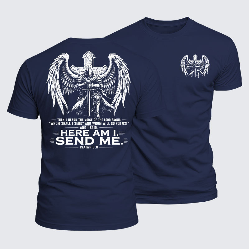 [Copy]Luxe Mercerized Cotton Tee -  Here I Am Send Me Isaiah 6:8 Knight Templar Crusader
