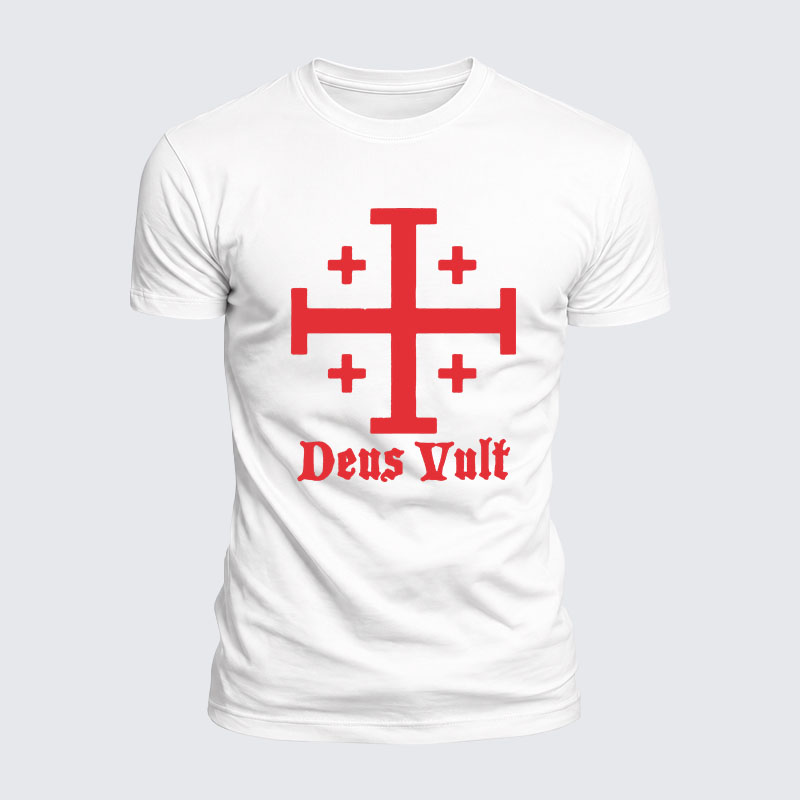 Jerusalem Cross Deus Vult Jesus God Christian  – Luxe Mercerized Interlock Cotton Tee