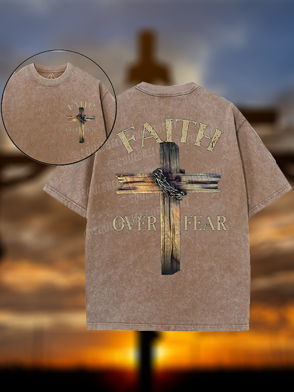 Cross Faith Over Fear Christian Washed T-Shirt