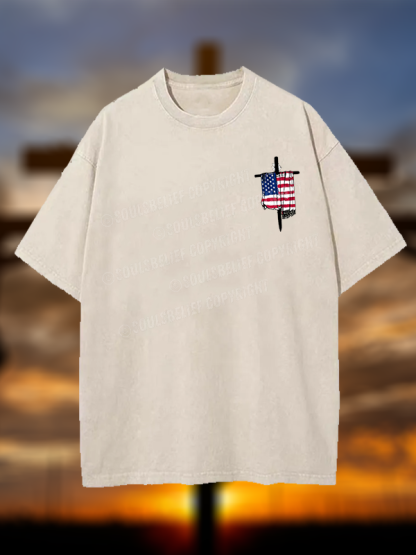 Faith Flag Cross Jesus God Christian Washed T-Shirt