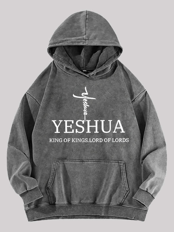 Yeshua King Of Kings Lord Of Lords Jesus God Christian Washed Hoodie