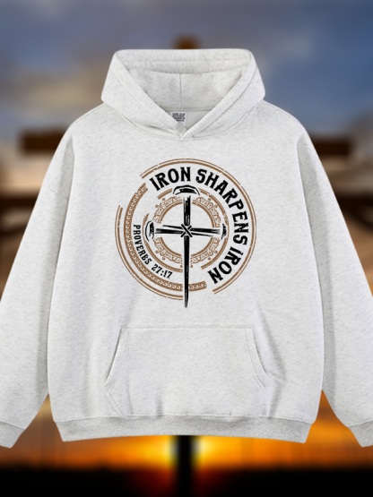 Iron Sharpens Iron - Proverbs 27:17 Jesus God Christian Plush Fleece-Lined Hoodie