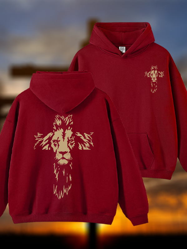 Lion Cross Jesus God Christian Plush Fleece-Lined Hoodie