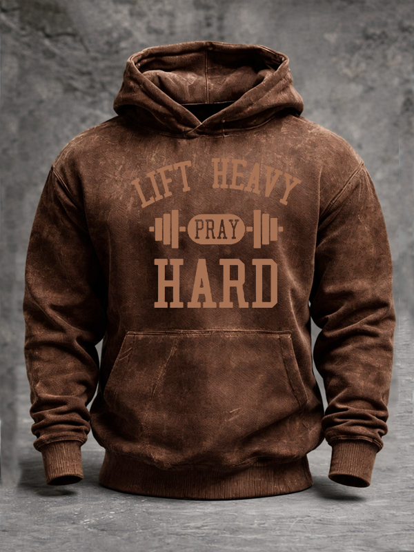 Lift Heavy Pray Hard Jesus God Christian Washed Hoodie