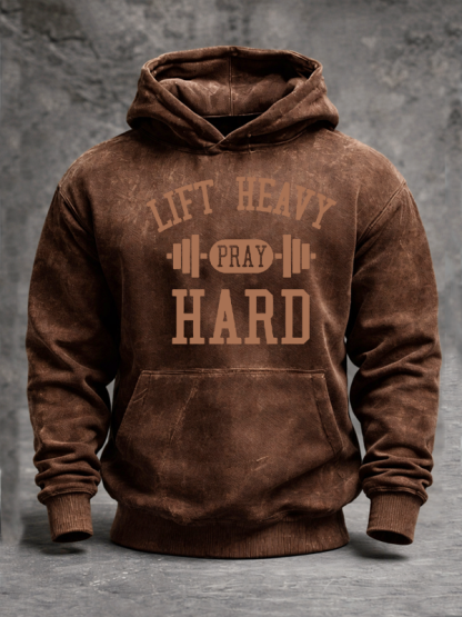 Lift Heavy Pray Hard Jesus God Christian Washed Hoodie