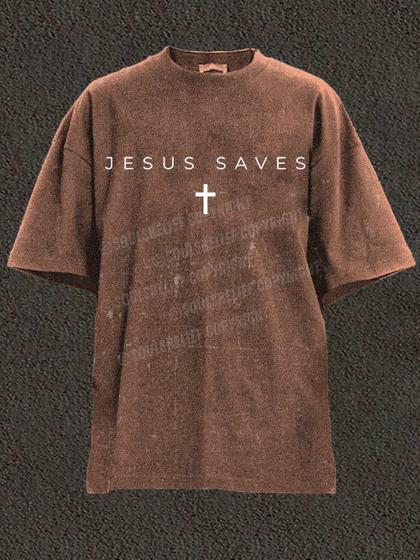 Jesus Saves Christian Washed T-Shirt