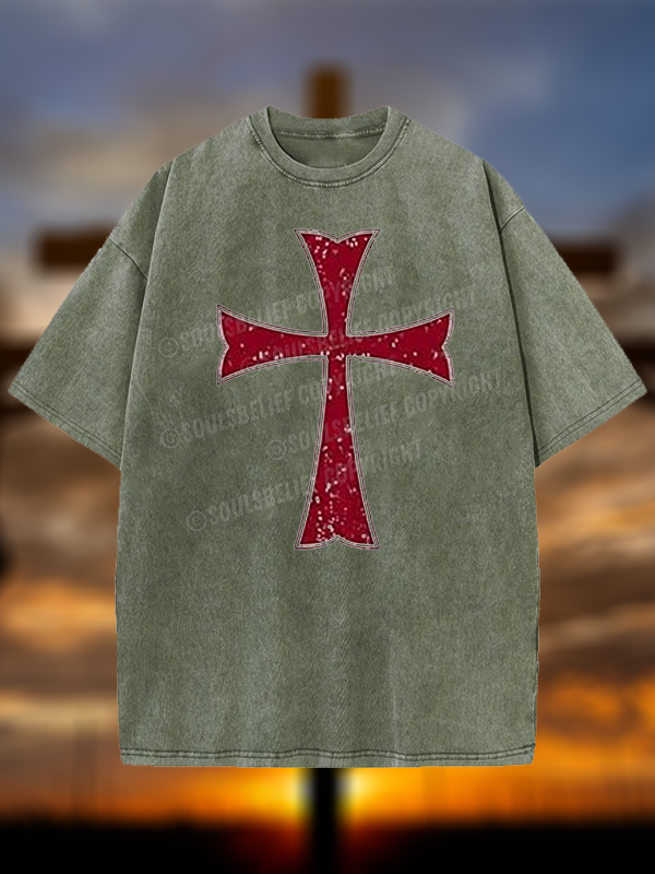 Knights Templar Crusader Cross Jesus God Christian Washed T-Shirt