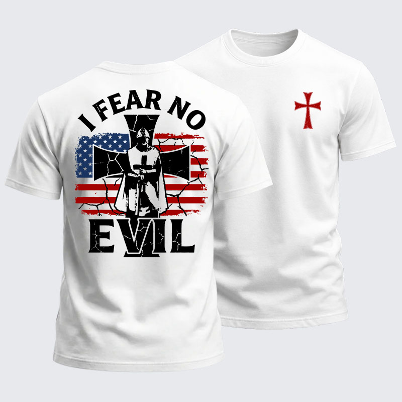 Heavyweight Cotton Tee - I Fear No Evil Knights Templar American Flag