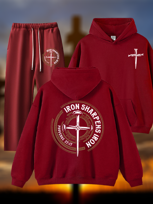 Iron Sharpens Iron - Proverbs 27:17  Jesus God Christian Plush Fleece-Lined Hoodie Set