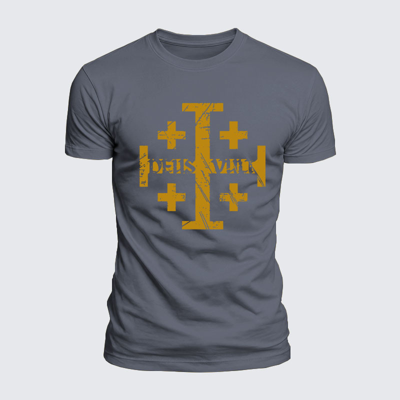 Luxe Mercerized Cotton Tee - Deus Vult + Jerusalem Cross