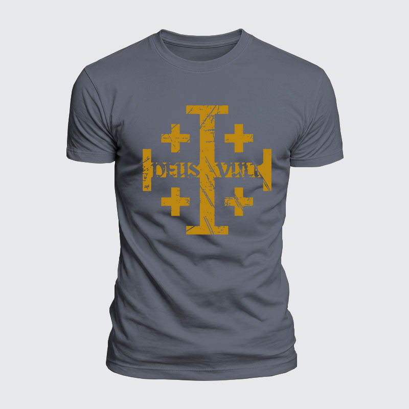Luxe Mercerized Cotton Tee - Deus Vult + Jerusalem Cross