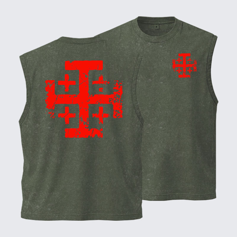 Washed Tank Top - Knights Templar Jerusalem Cross