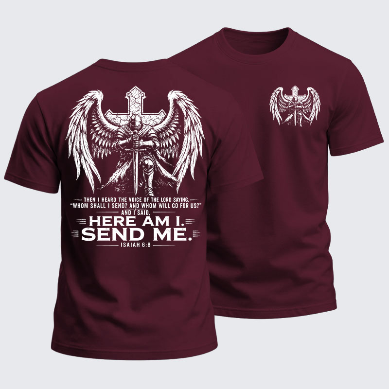 Heavyweight Cotton Tee - Here I Am Send Me Isaiah 6:8 Knight Templar Crusader