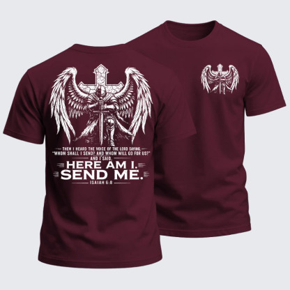 Heavyweight Cotton Tee - Here I Am Send Me Isaiah 6:8 Knight Templar Crusader