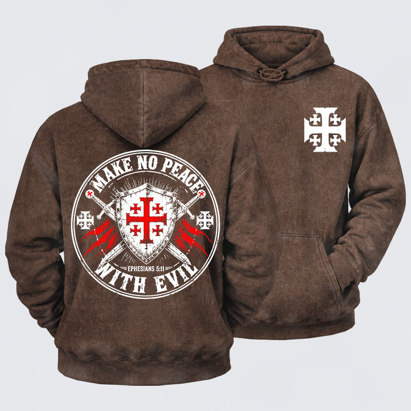 Washed Hoodie - Make No Peace with Evil Knight Templar Jerusalem Cross