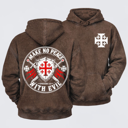 Washed Hoodie - Make No Peace with Evil Knight Templar Jerusalem Cross