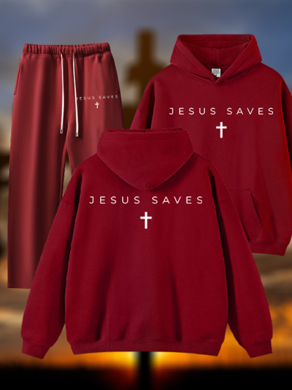 Jesus Saves Jesus God Christian Plush Fleece-Lined Hoodie Set