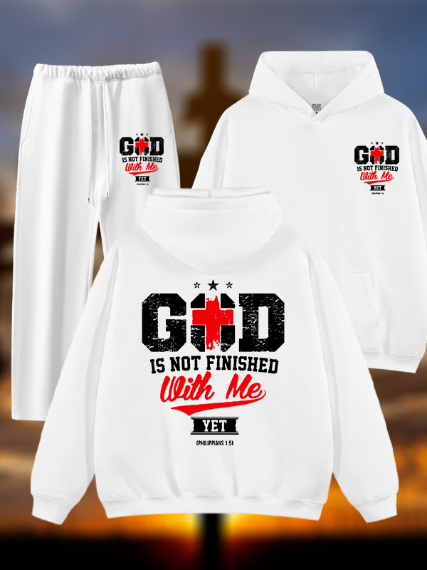God Is Not Finished With Me Philippians 1:5  Jesus God Christian Plush Fleece-Lined Hoodie Set