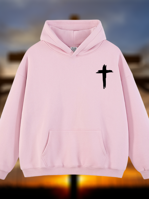 Cross Printed Jesus God Christian Plush Fleece-Lined Hoodie