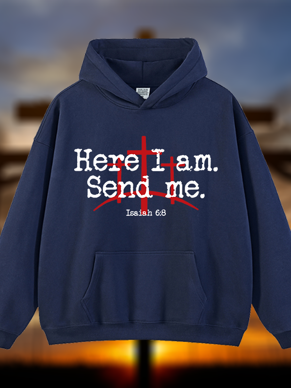 Here I Am Send Me - Bible Verse Isaiah 6:8  Jesus God Christian Plush Fleece-Lined Hoodie