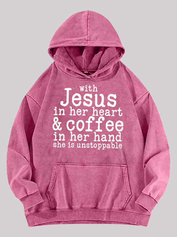 Jesus in her Heart  Jesus God Christian Washed Hoodie