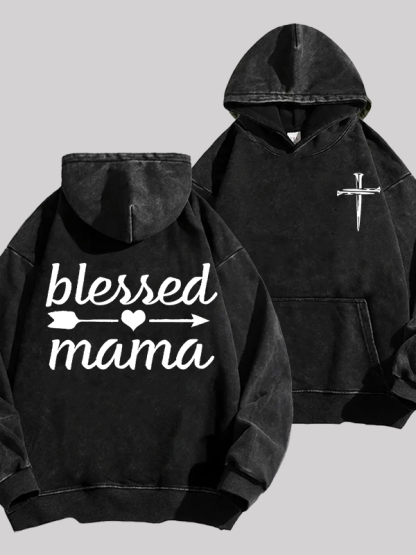 Blessed Mama Jesus God Christian Washed Hoodie
