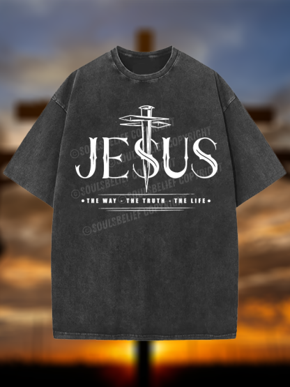 Jesus The Way The Truth The Life Christian Washed T-Shirt