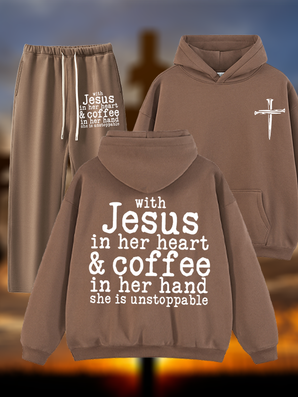 Jesus in her Heart  Jesus God Christian Plush Fleece-Lined Hoodie Set