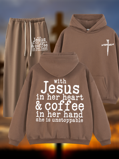 Jesus in her Heart  Jesus God Christian Plush Fleece-Lined Hoodie Set