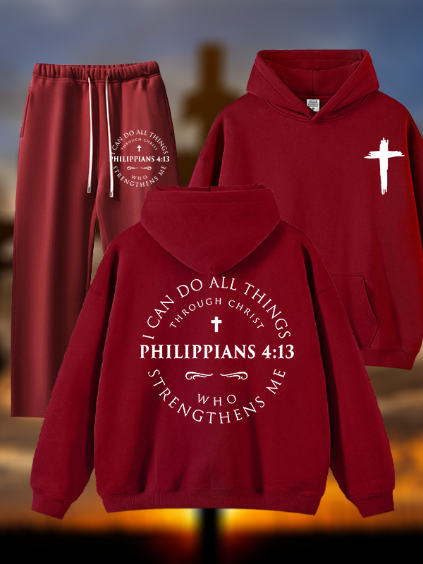Philippians 4:13 Jesus God Christian Plush Fleece-Lined Hoodie Set