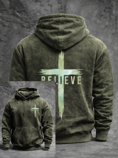 Believe Jesus God Christian Washed Hoodie