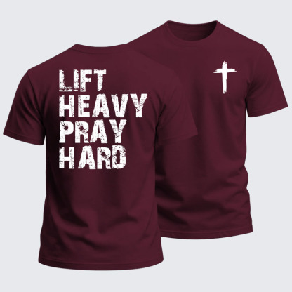 Heavyweight Cotton Tee -Lift Heavy Pray Hard Gym