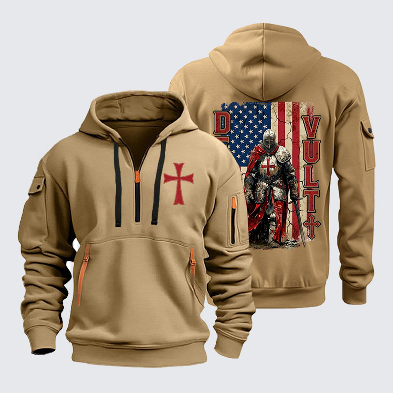 Zipper Hoodies - Deus Vult Knight Templar American Flag Crusader