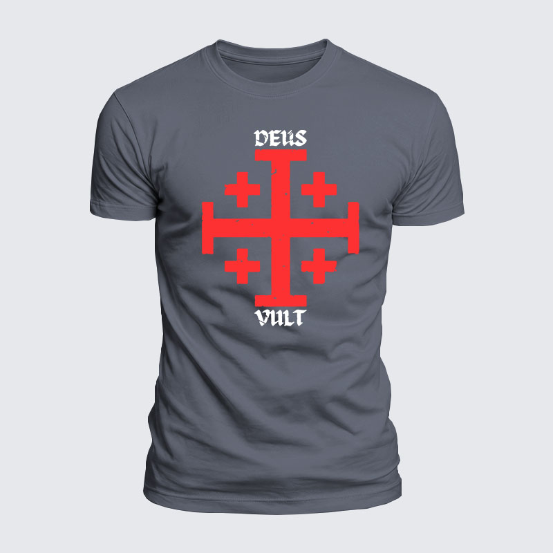 Luxe Mercerized Cotton Tee - Deus Vult + Jerusalem Cross