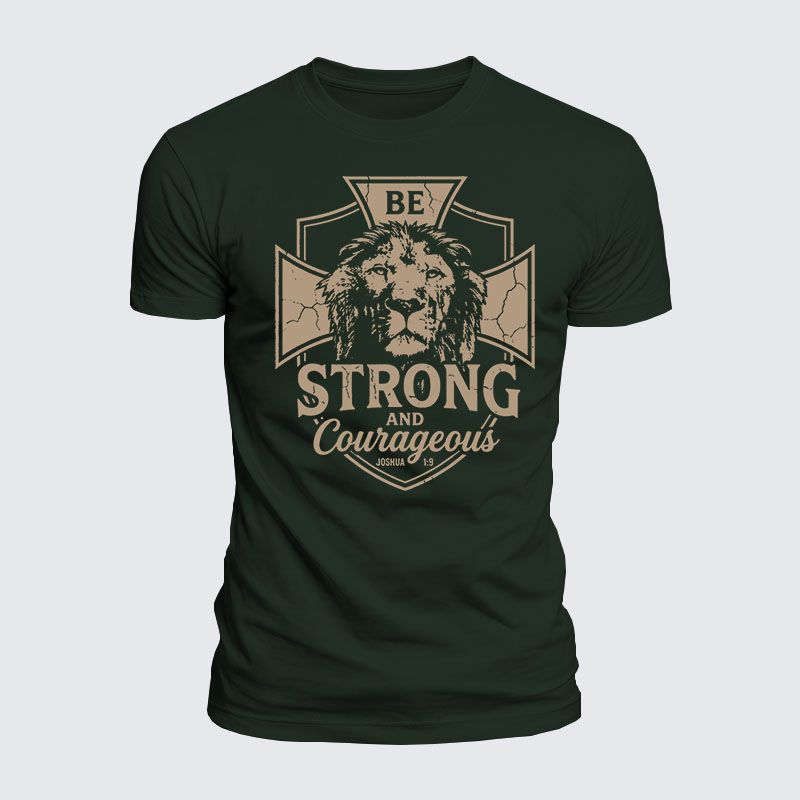 Luxe Mercerized Cotton Tee - Be Strong And Courageous Lion Joshua 1:9