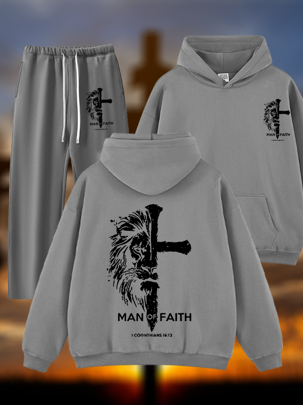 Man of Faith Jesus God Christian Plush Fleece-Lined Hoodie Set