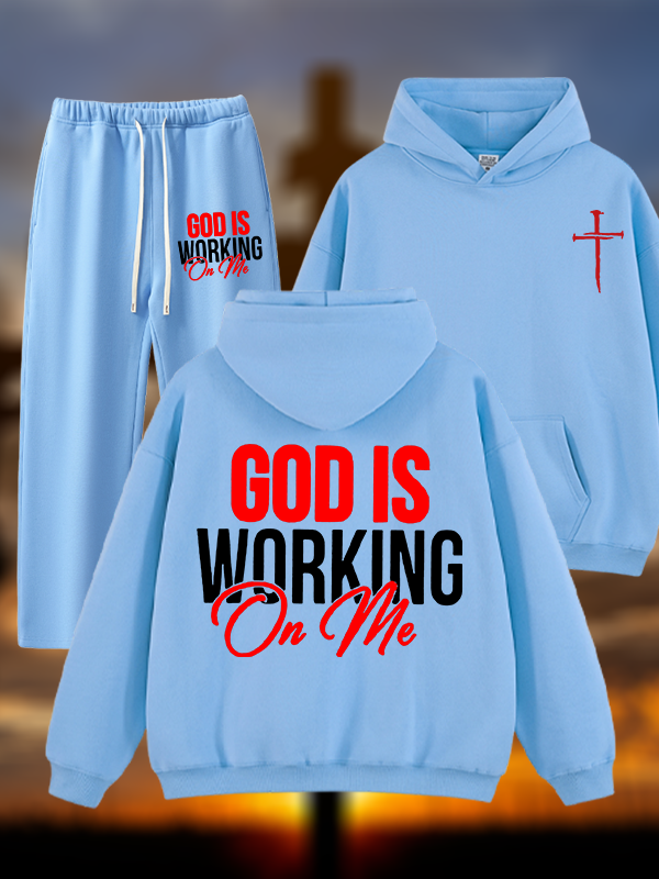 God Is Working On Me  Jesus God Christian Plush Fleece-Lined Hoodie Set