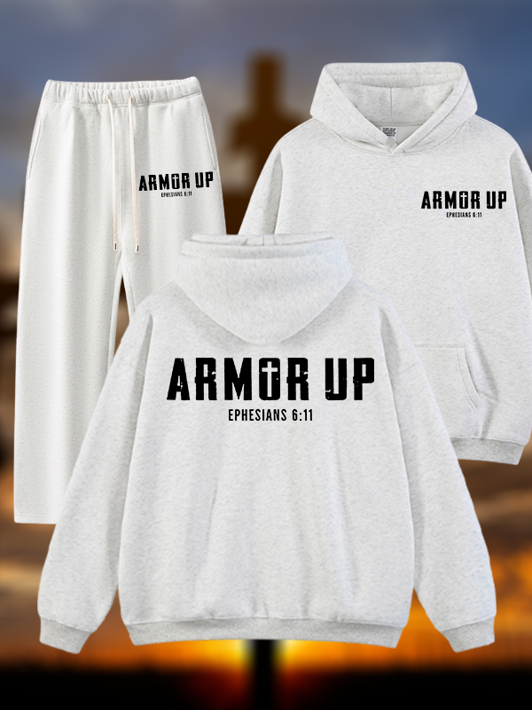 Armor Up Jesus God Christian Plush Fleece-Lined Hoodie Set