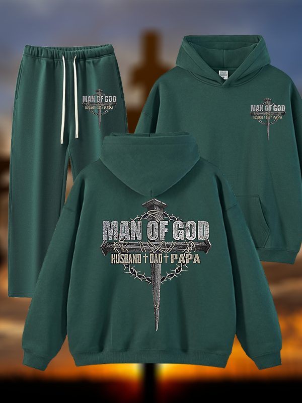 Man Of God Husband Dad PaPa Jesus God Christian Plush Fleece-Lined Hoodie Set