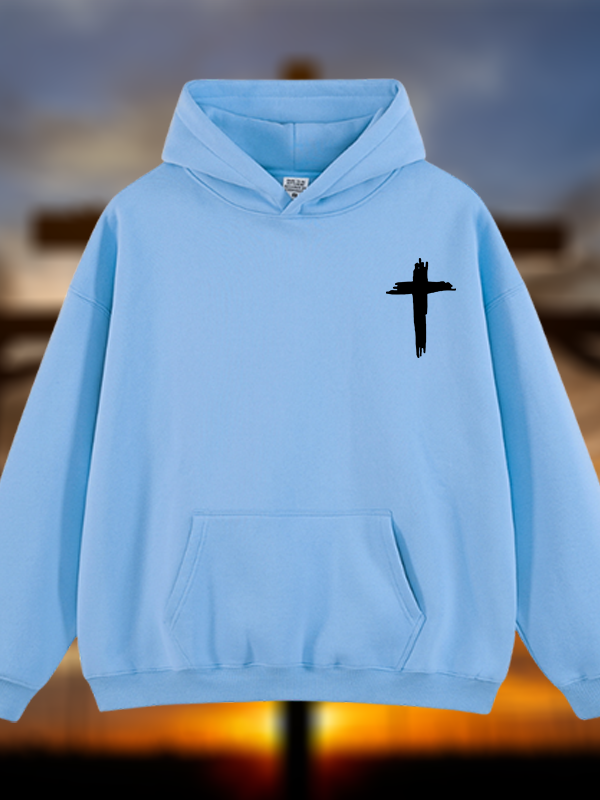 Cross Printed Jesus God Christian Plush Fleece-Lined Hoodie