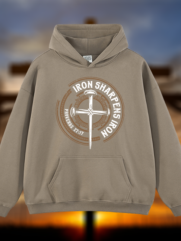 Iron Sharpens Iron - Proverbs 27:17 Jesus God Christian Plush Fleece-Lined Hoodie