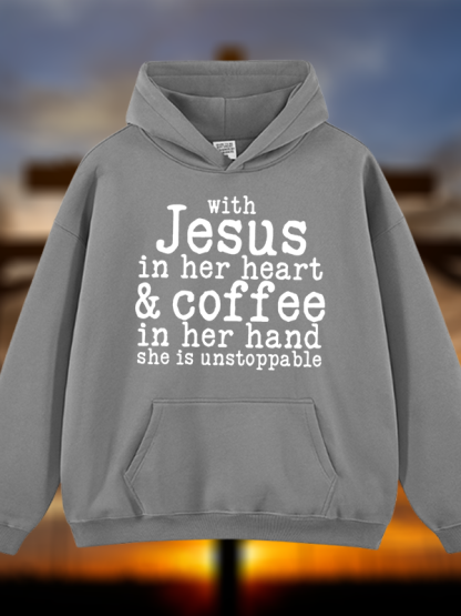 Jesus in her Heart  Jesus God Christian Plush Fleece-Lined Hoodie