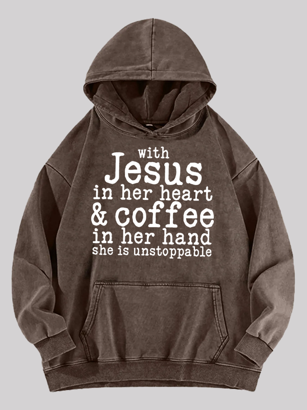 Jesus in her Heart  Jesus God Christian Washed Hoodie