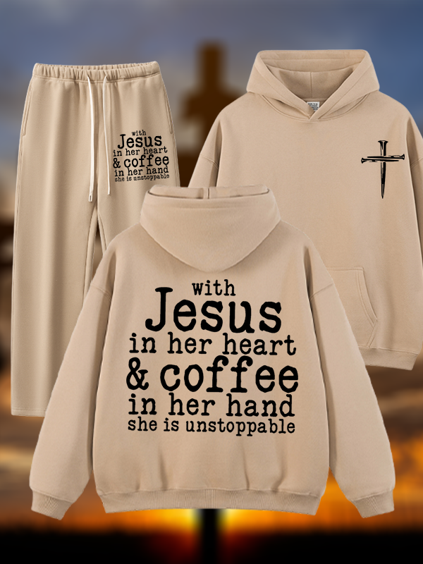 Jesus in her Heart  Jesus God Christian Plush Fleece-Lined Hoodie Set