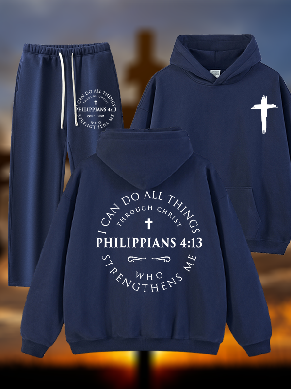 Philippians 4:13 Jesus God Christian Plush Fleece-Lined Hoodie Set
