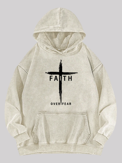 Faith Over Fear Cross Washed Hoodie