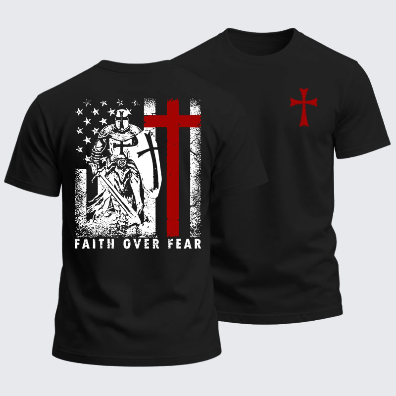 Heavyweight Cotton Tee - Faith Over Fear Knight Templar American Flag