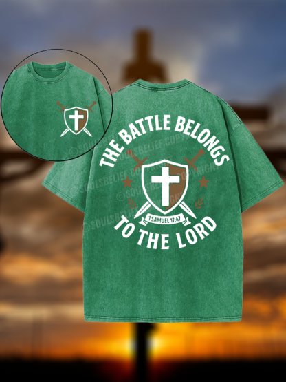 The Battle Belongs To The Lord  Christian Washed T-Shirt