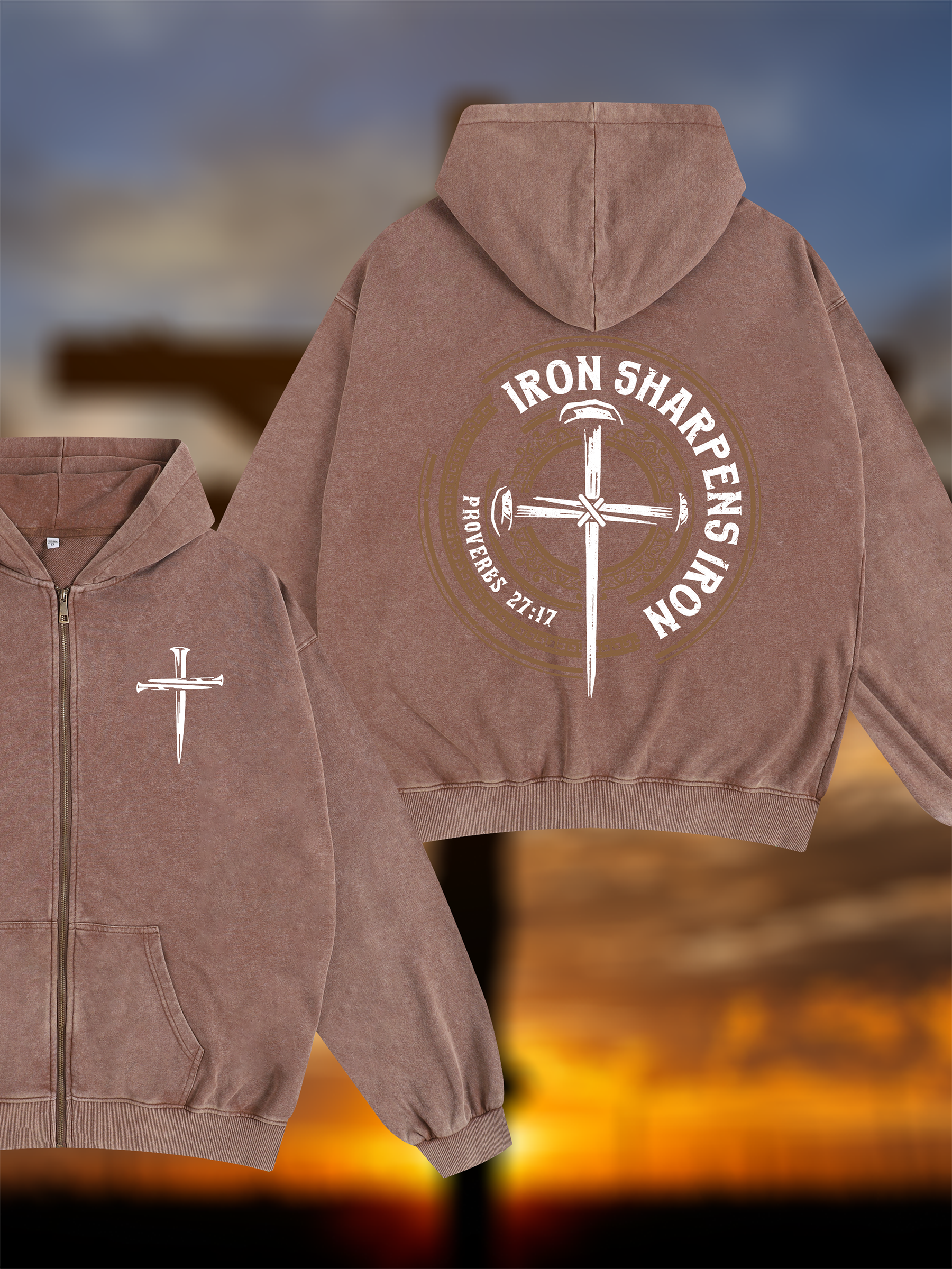 Iron Sharpens Iron - Proverbs 27:17 Jesus God Christian Washed Zip-Up Hoodie
